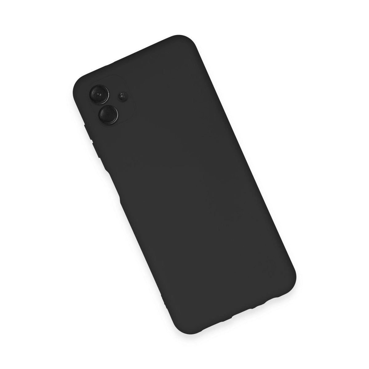 Beyaz zeminde iki kamera lensli siyah telefon kılıfı.