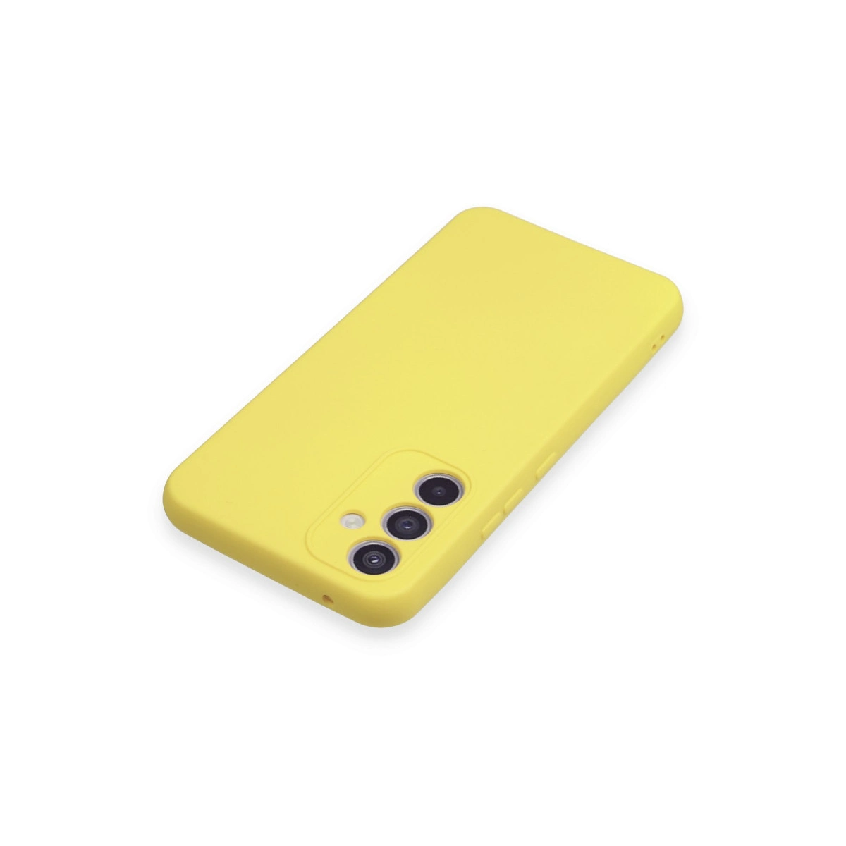 Beyaz arka planda sarı telefon kılıfı.