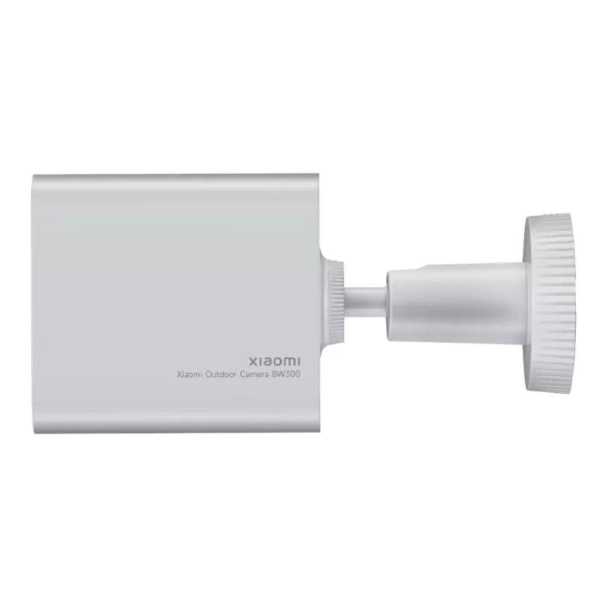 Biała kamera zewnętrzna Xiaomi BW300 z mocowaniem, na białym tle.
