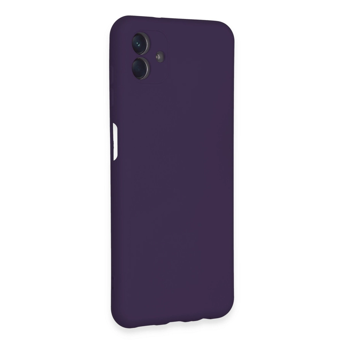Arkada iki kamera lensi olan koyu mor telefon kılıfı.