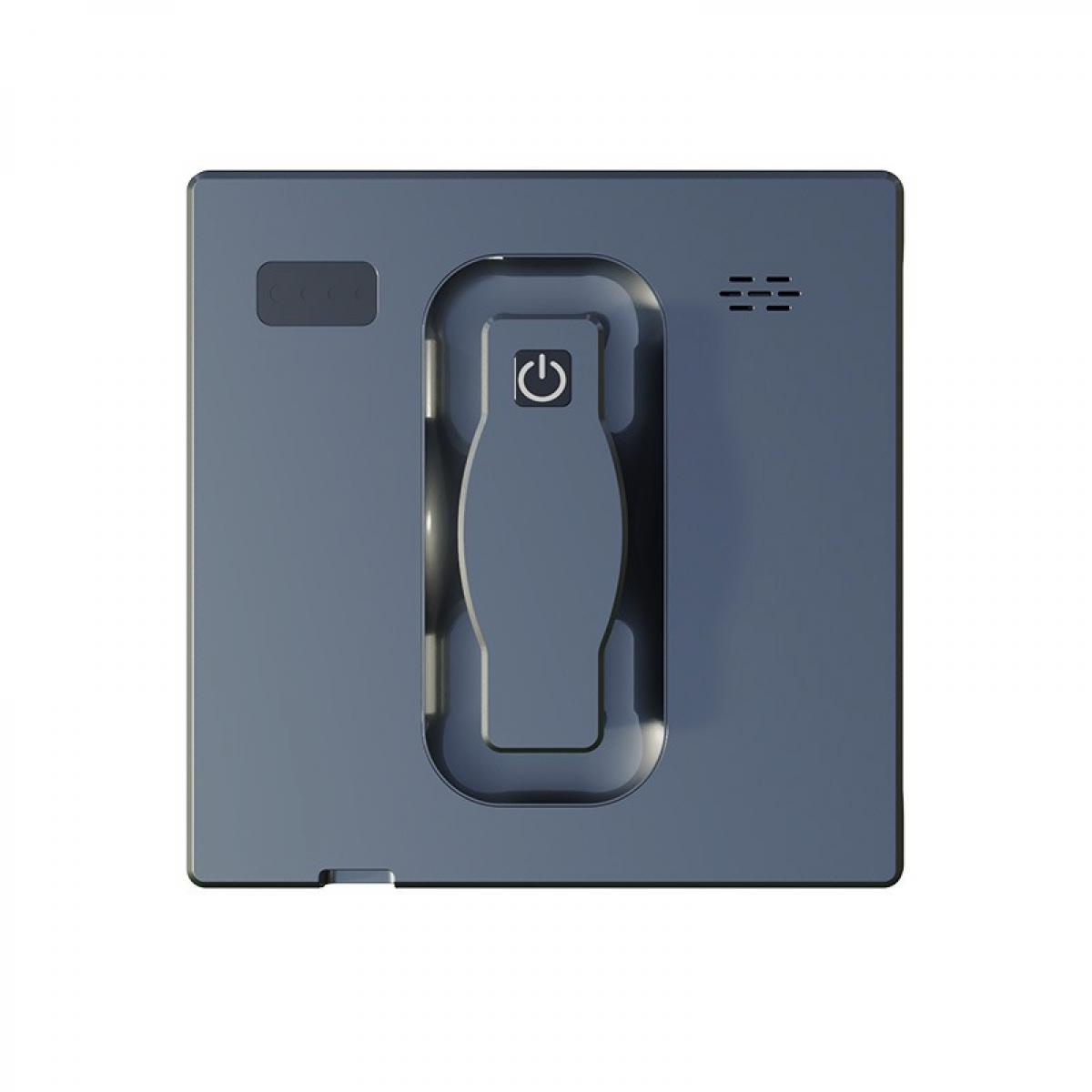 Grauer Fensterreinigungsroboter mit Ein-/Aus-Symbol.