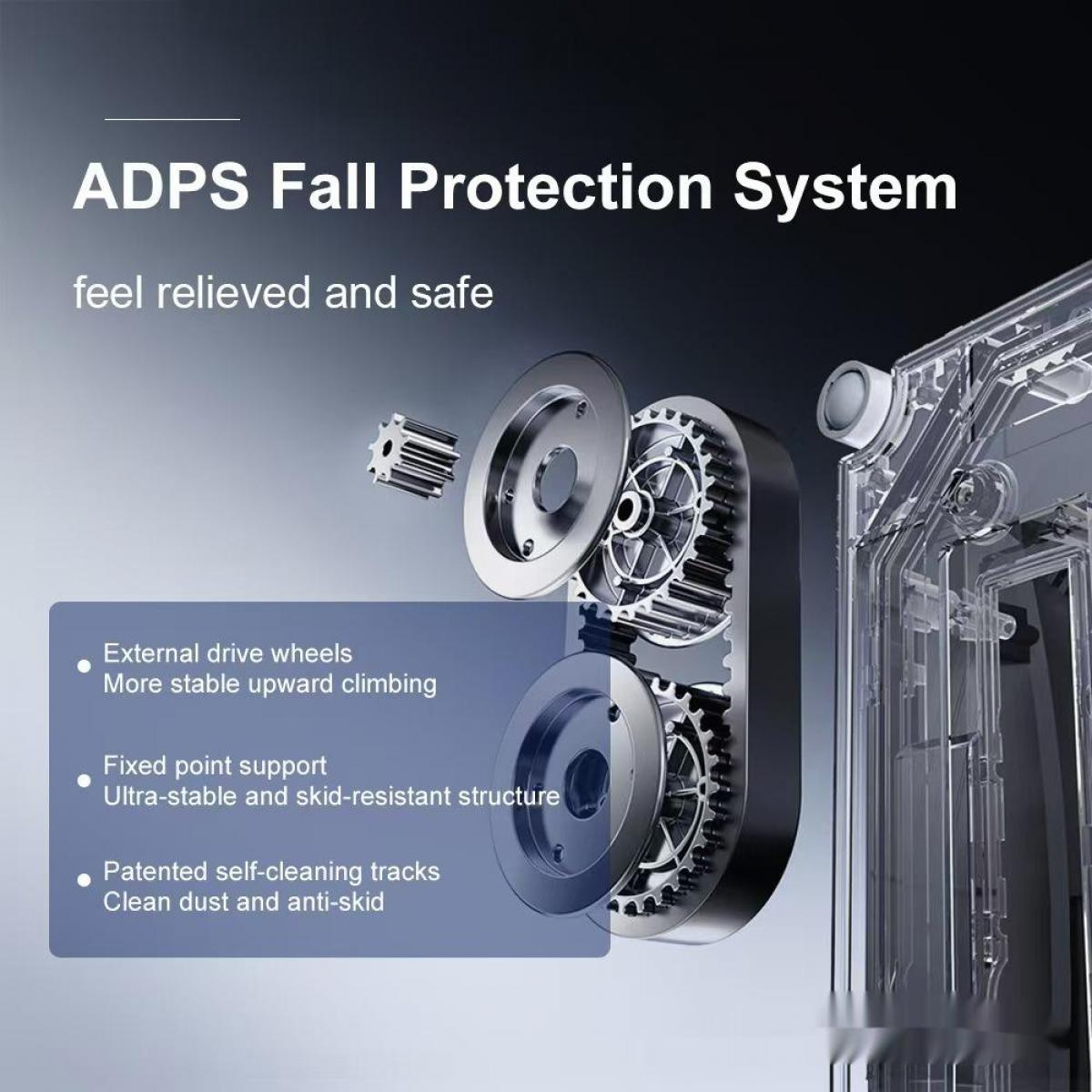 ADPS Fallschutzsystem mit Zahnrädern und Ketten für Stabilität und Sicherheit.