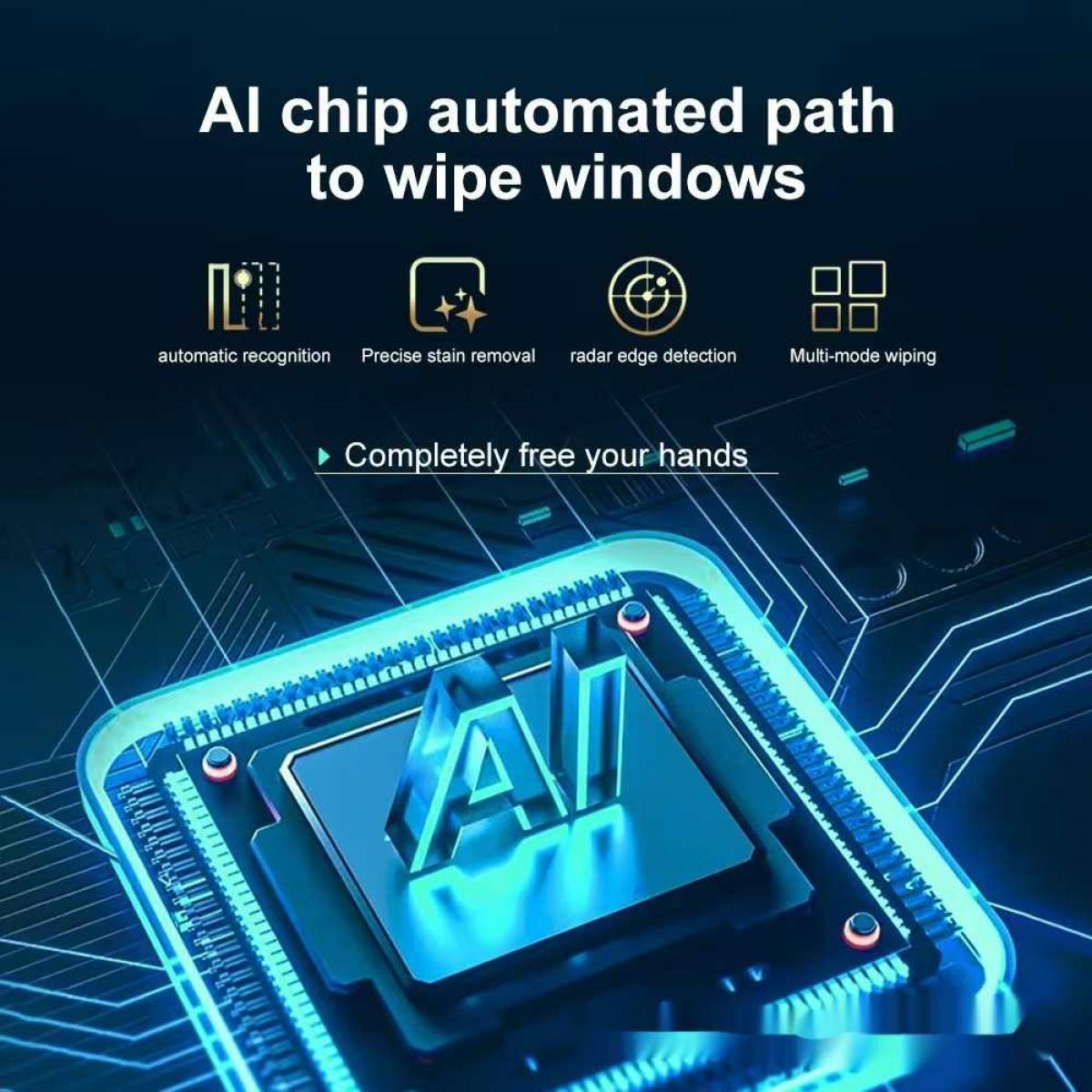 KI-Chip automatisiert Fensterputzen mit Erkennung, Fleckenentfernung, Kantenerkennung.