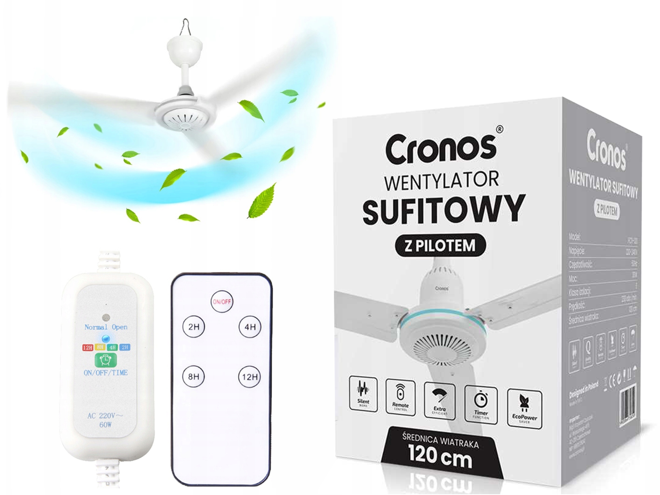 Wentylator sufitowy Cronos z pilotem, timerem i średnicą 120cm.