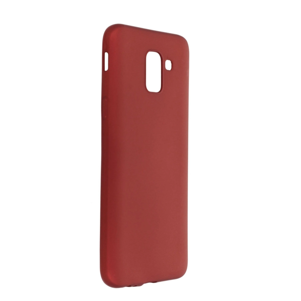 Kamera ve flaş için kesikleri olan kırmızı telefon kılıfı.