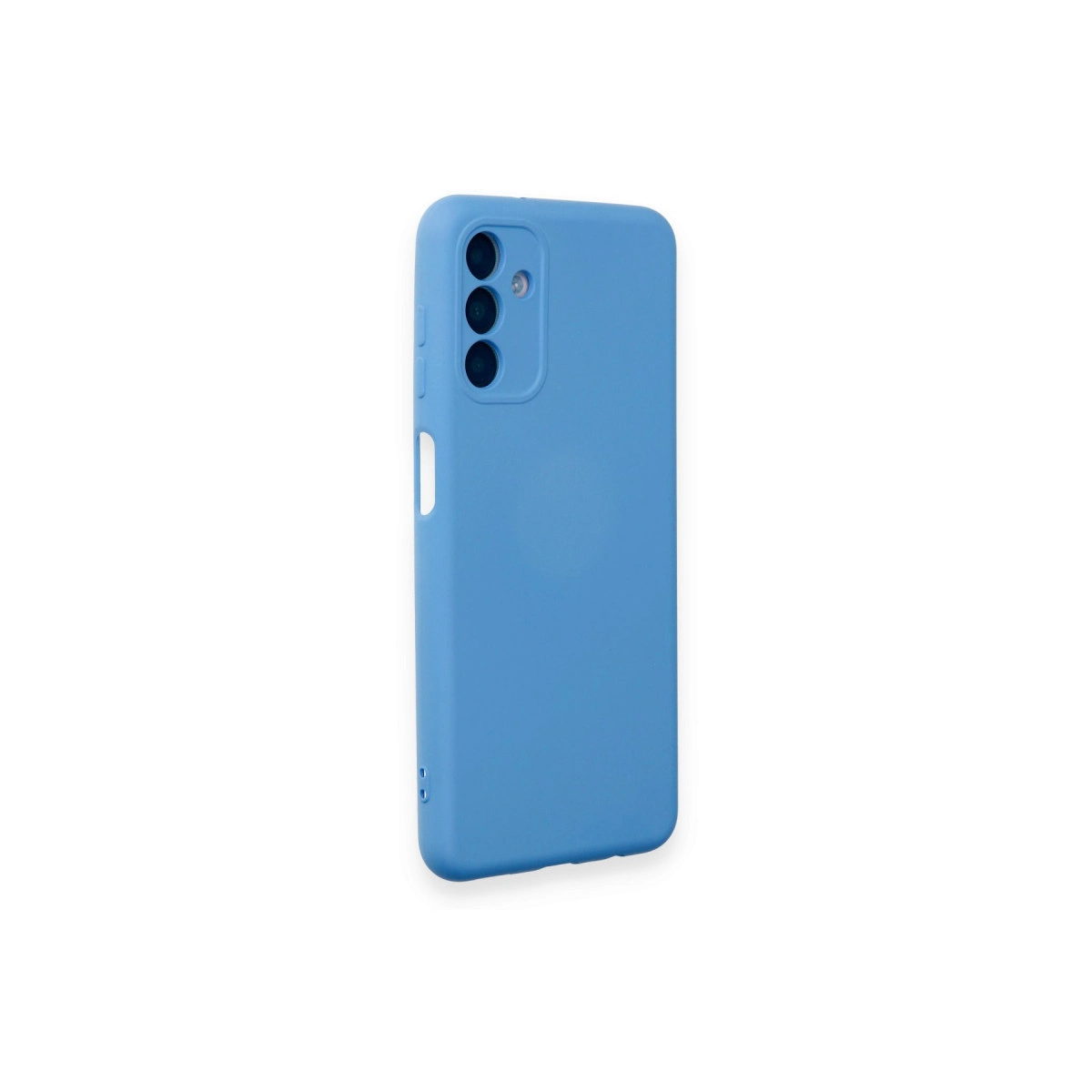 Arkada üç kamera lensi olan mavi telefon kılıfı.