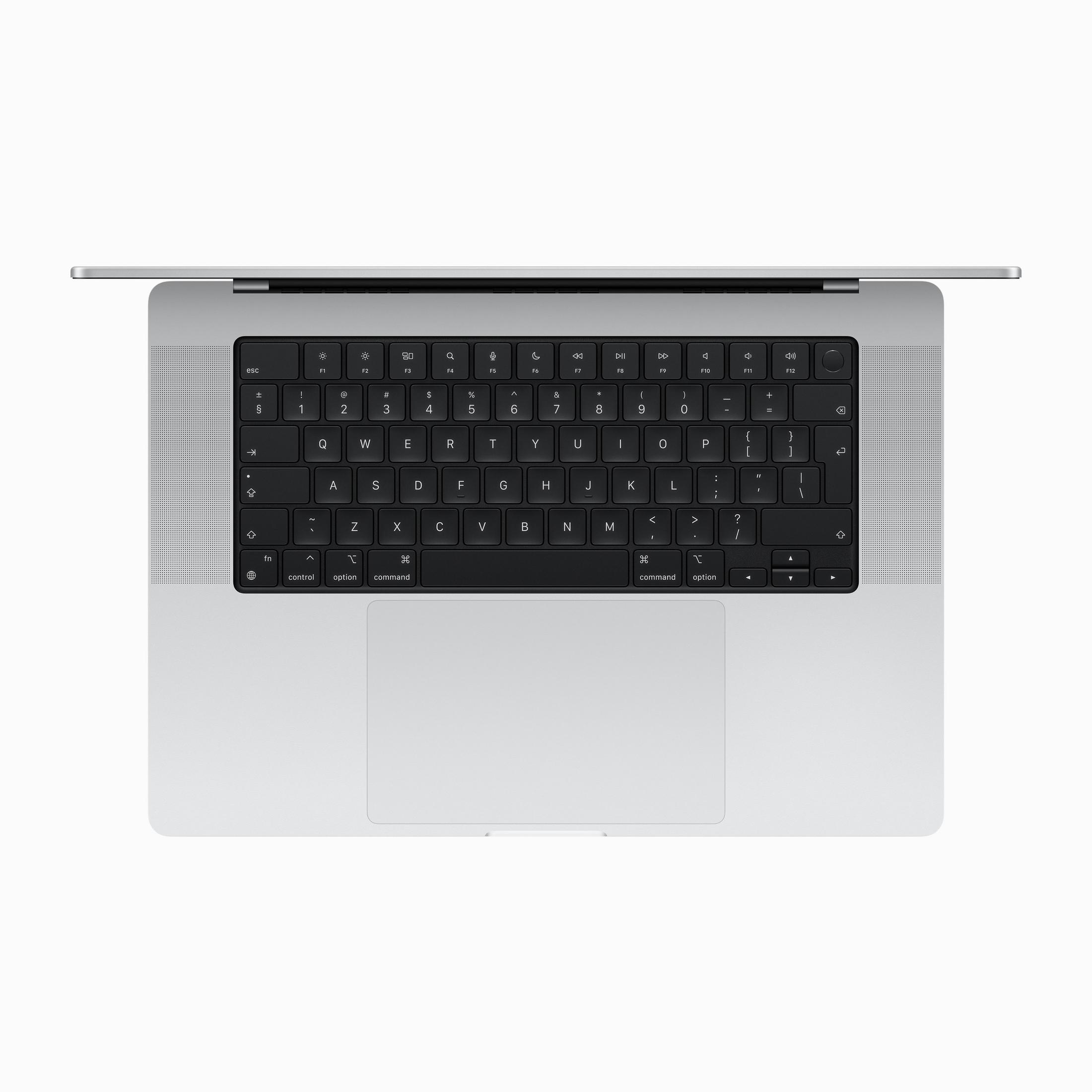 Ein silberner Laptop mit einer schwarzen Tastatur und einem großen Touchpad.