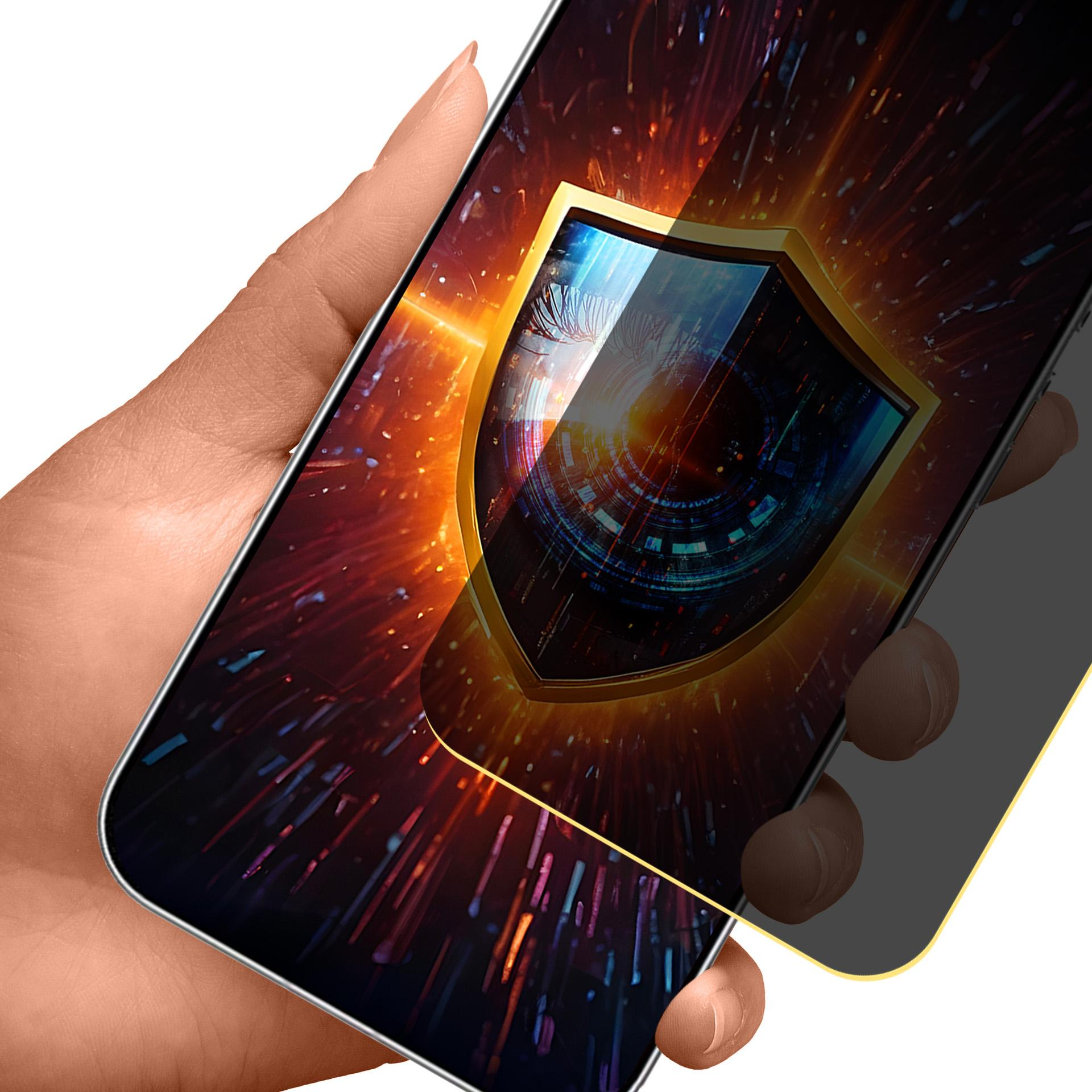 Una mano tiene uno smartphone con uno stemma a scudo stilizzato.