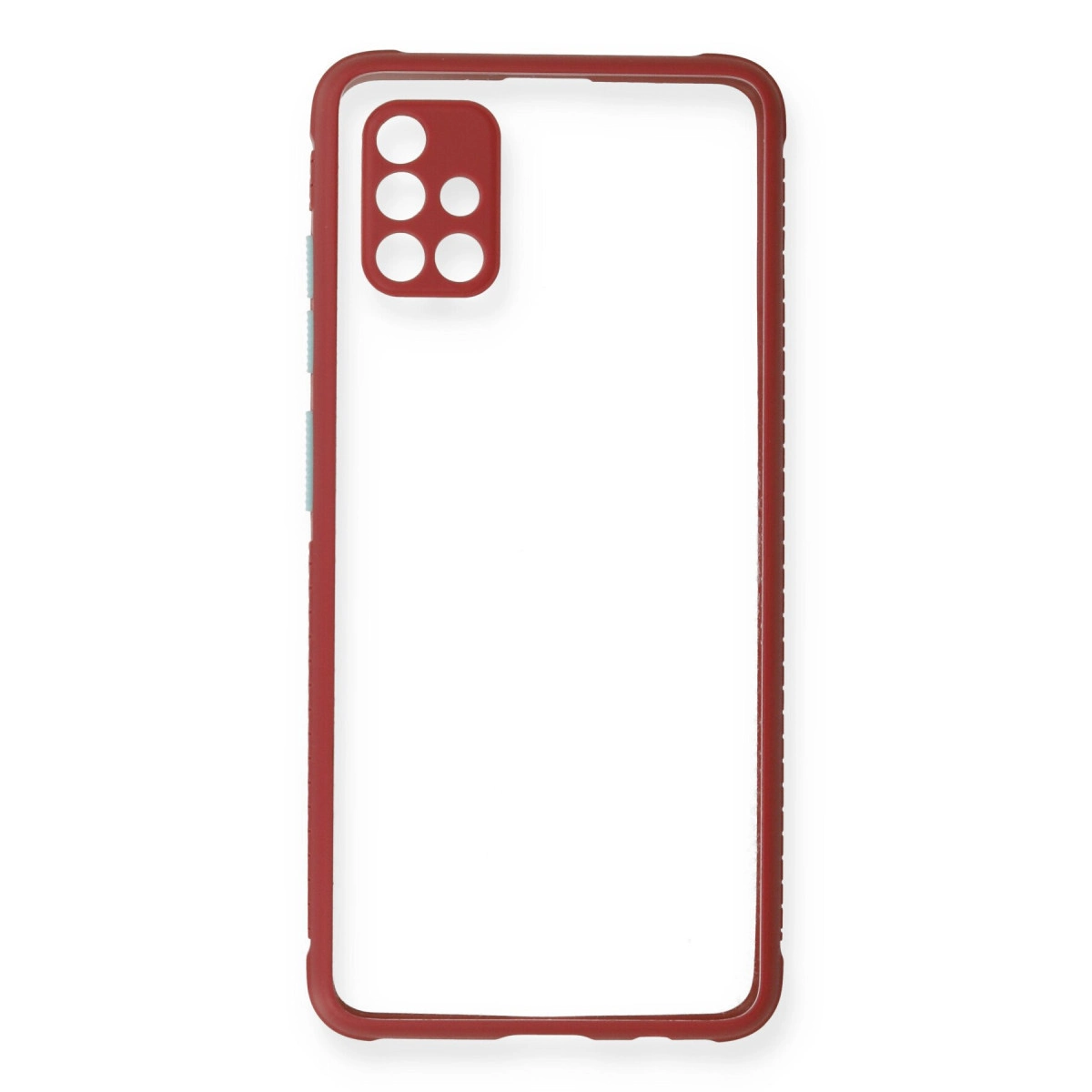 Dört kameralı kesikler içeren kırmızı telefon kılıfı.