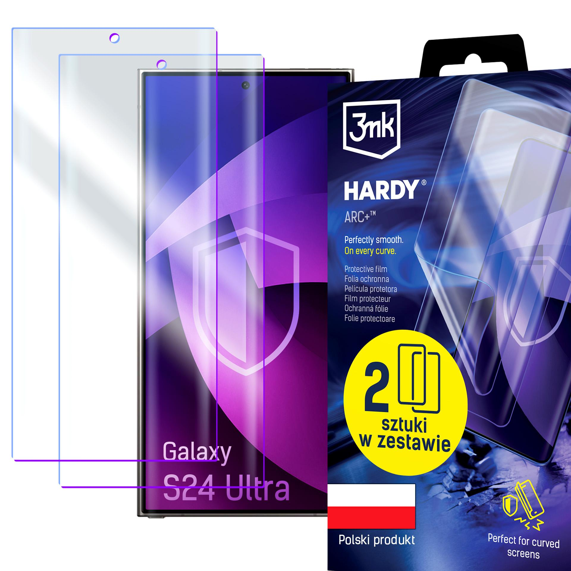 Folie ochronne 3mk Hardy ARC+ do Galaxy S24 Ultra, 2 sztuki w zestawie, produkt polski.