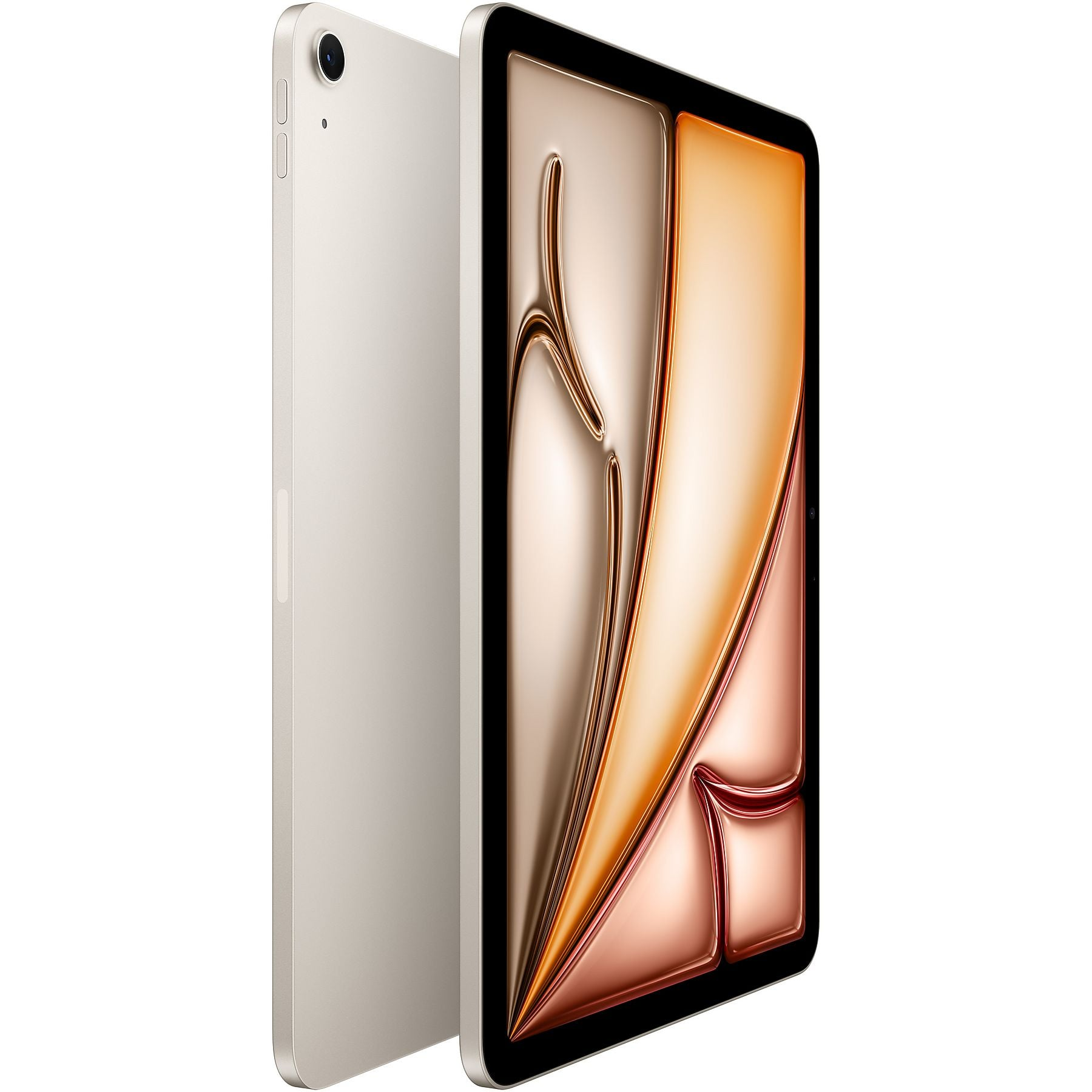 Arkada kamerası olan açık altın rengi tablet, beyaz zeminde.