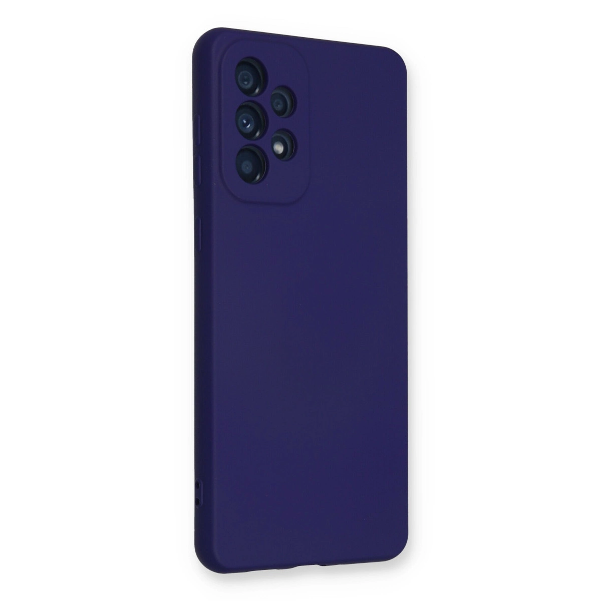 Koyu mor telefon kılıfı, beyaz arka plan üzerinde kamera lensi kesimi.