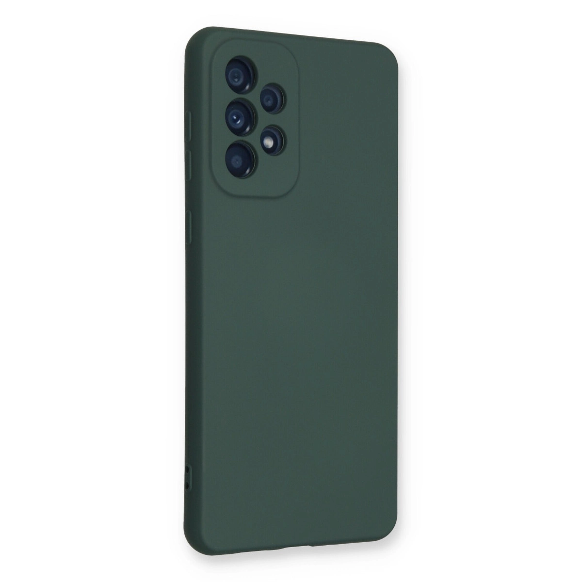 Arkada beş kamera lensi bulunan koyu yeşil telefon kılıfı.