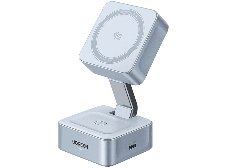 UGREEN MagFlow 2'si 1 Arada 25 W Magnetik Wireless MagSafe Kablosuz 55960B Şarj Standı Gri