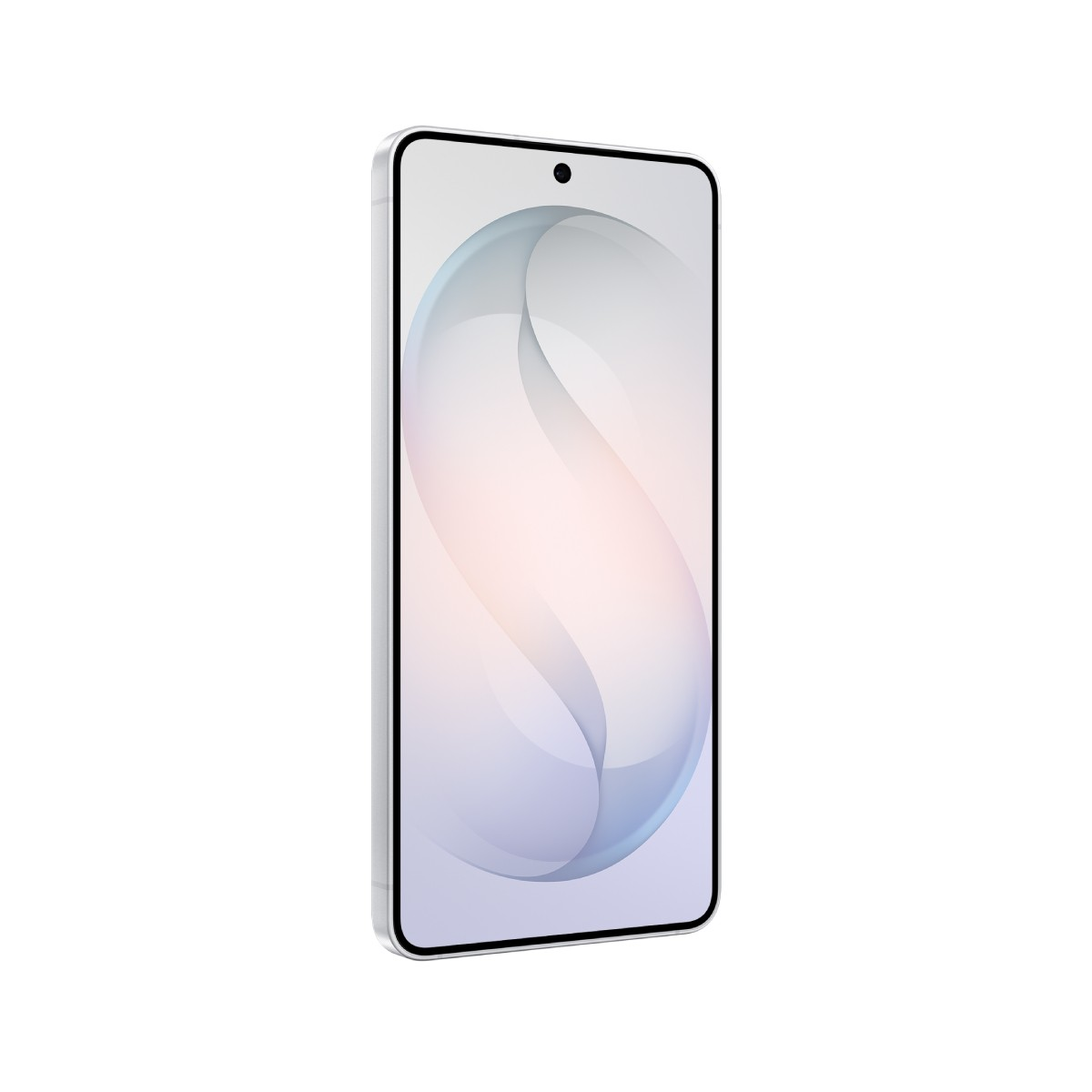 Biały smartfon wyświetlający abstrakcyjne, faliste tło na ekranie.