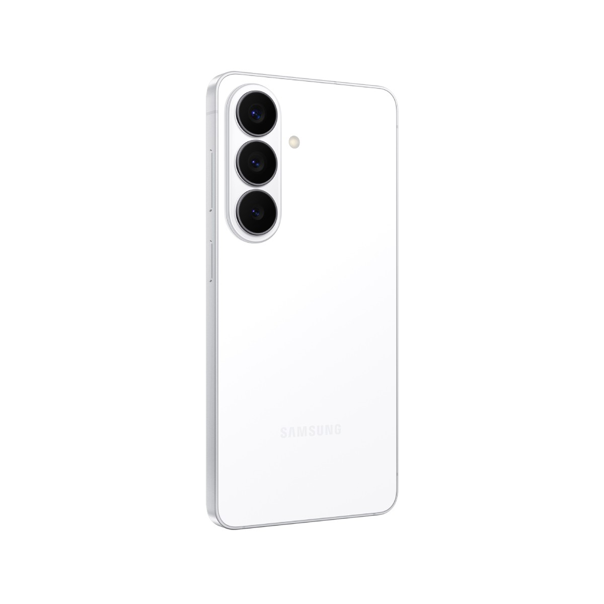 Biały smartfon Samsung z trzema aparatami z tyłu.
