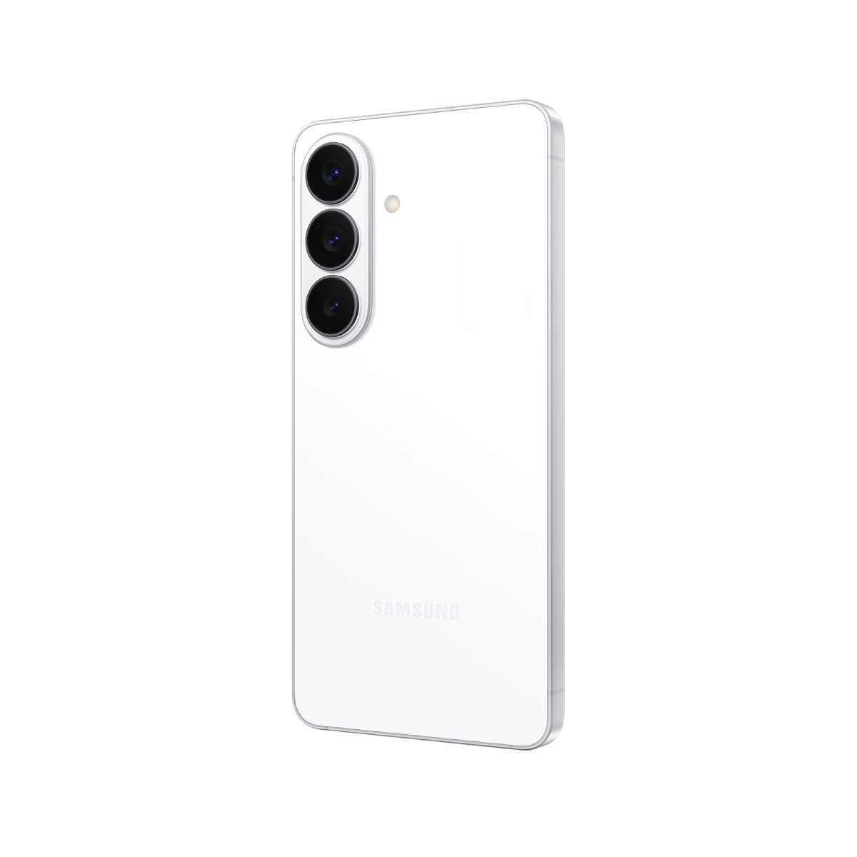 Biały smartfon Samsung z trzema aparatami z tyłu.