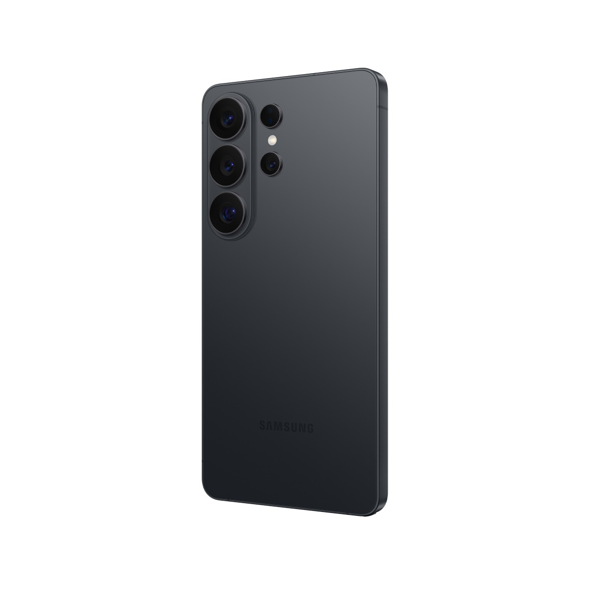 Ciemnoszary smartfon z trzema obiektywami aparatu i logo Samsung z tyłu.