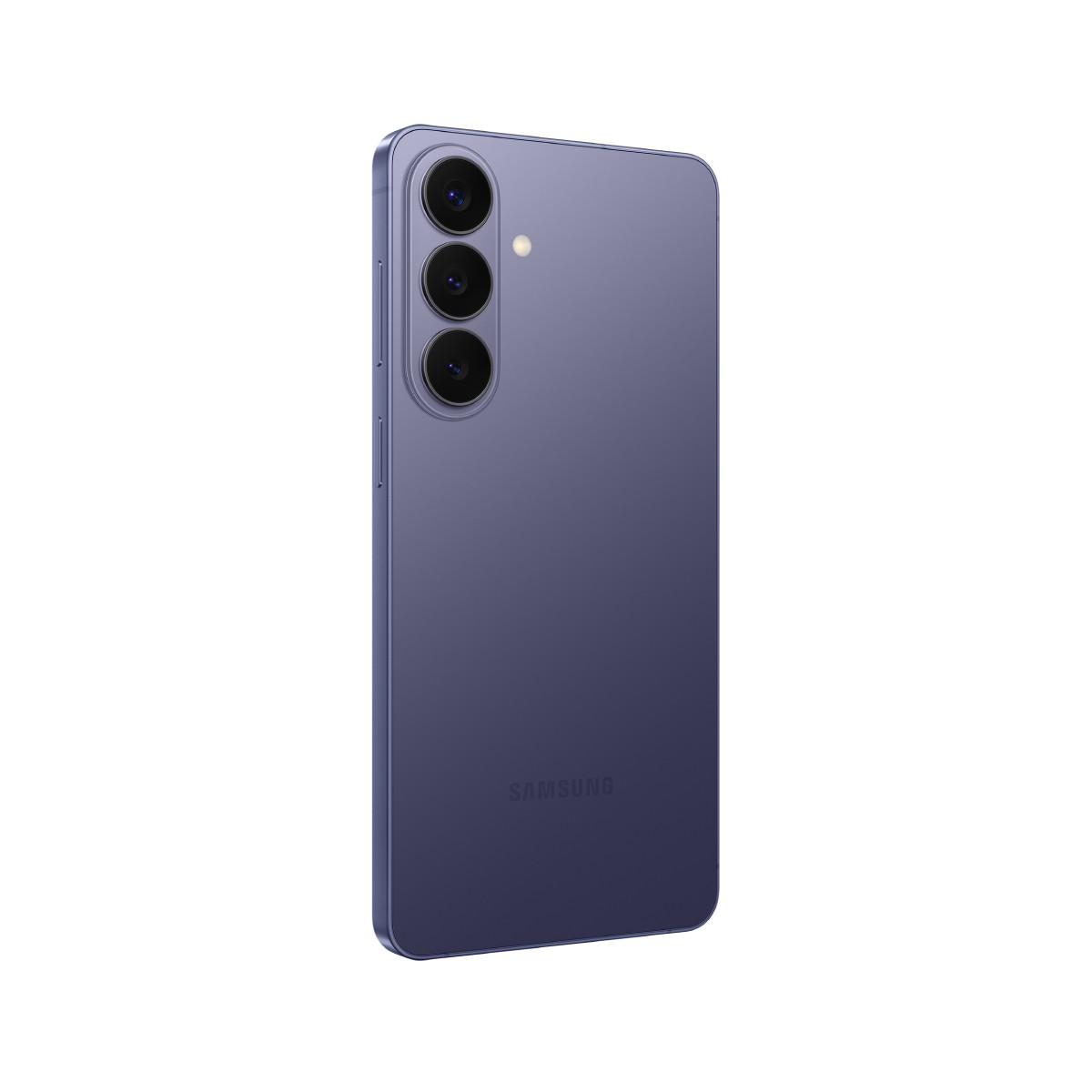 Tył fioletowego smartfona Samsung z trzema aparatami i logo Samsung.