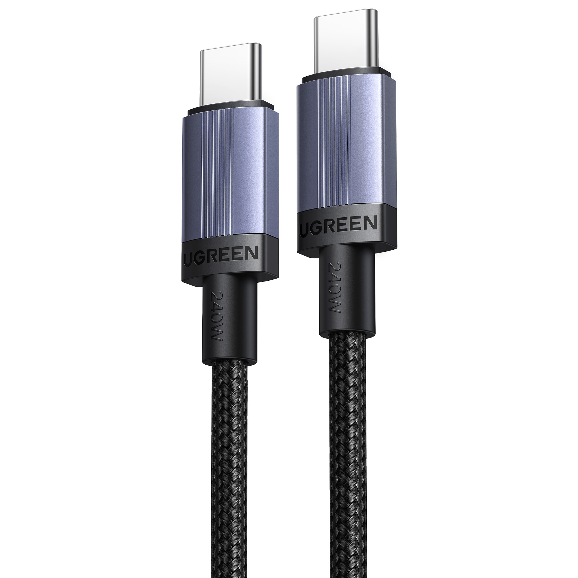 Dwa kable USB-C ze srebrnymi złączami i niebieskimi obudowami.