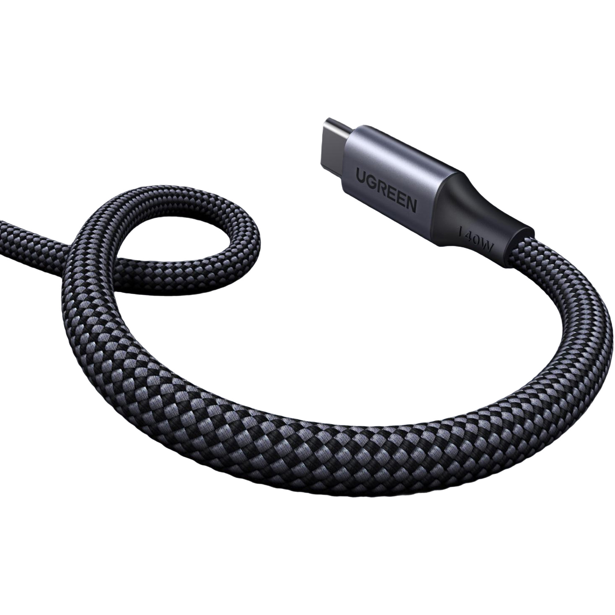 Czarny kabel USB-C z oznaczeniem 140W i logo UGREEN.