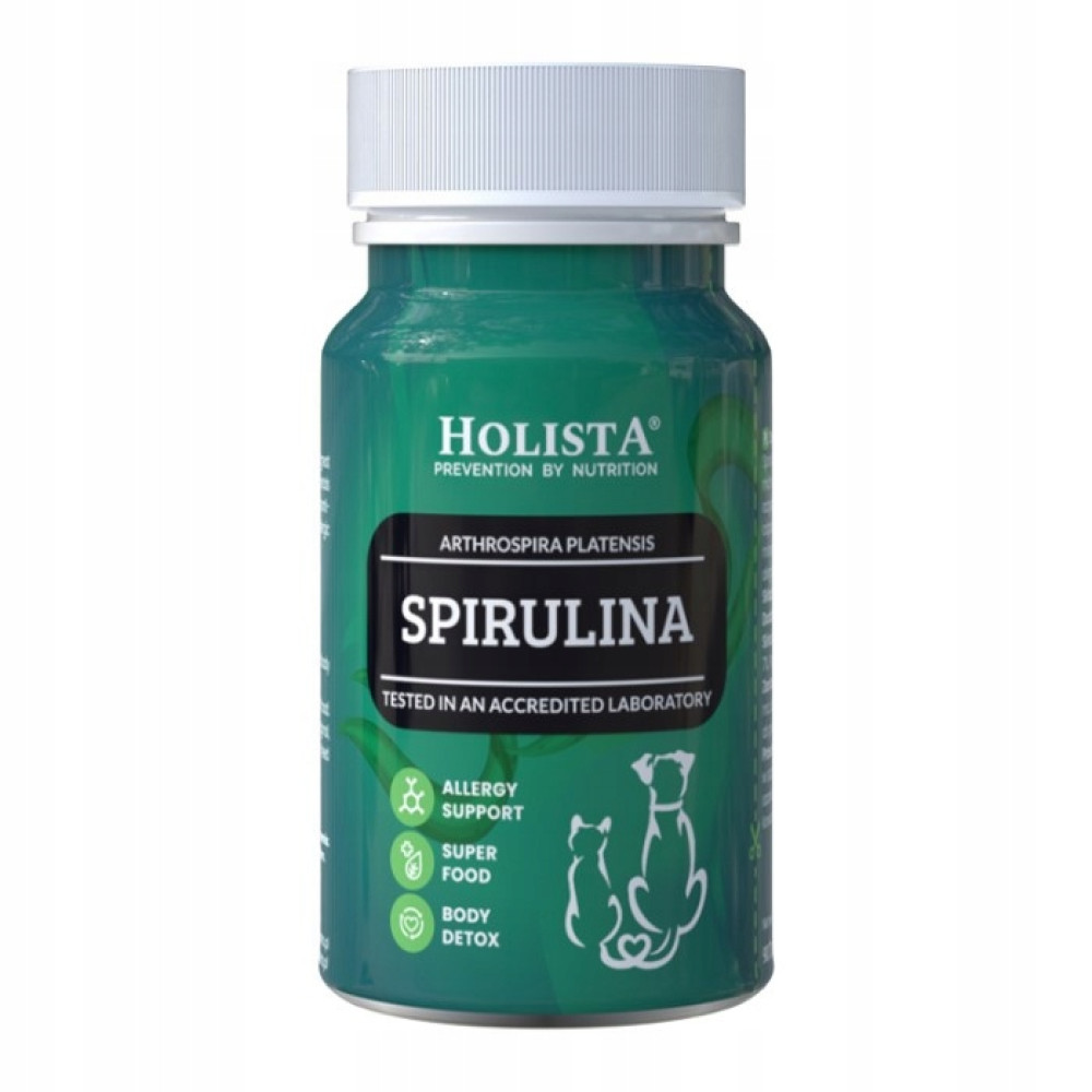 Zielona butelka Holista Spirulina na alergię, superfood i detoks.