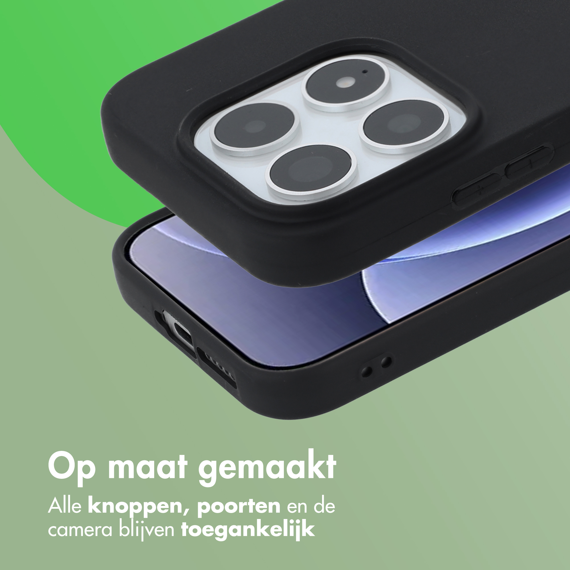 Zwarte telefoonhoes met vier cameralenzen over een smartphone.