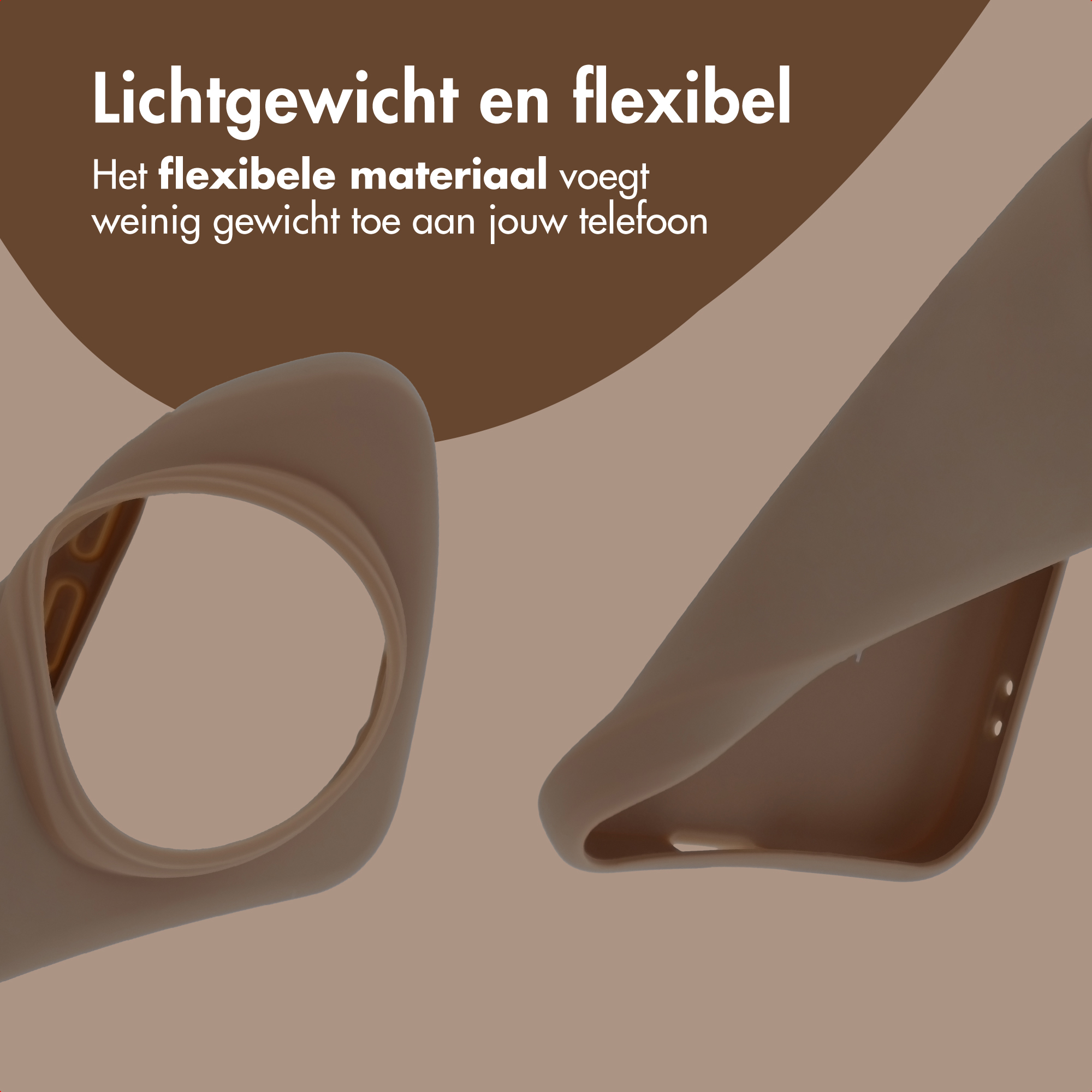 Une coque de téléphone souple et marron clair est montrée.