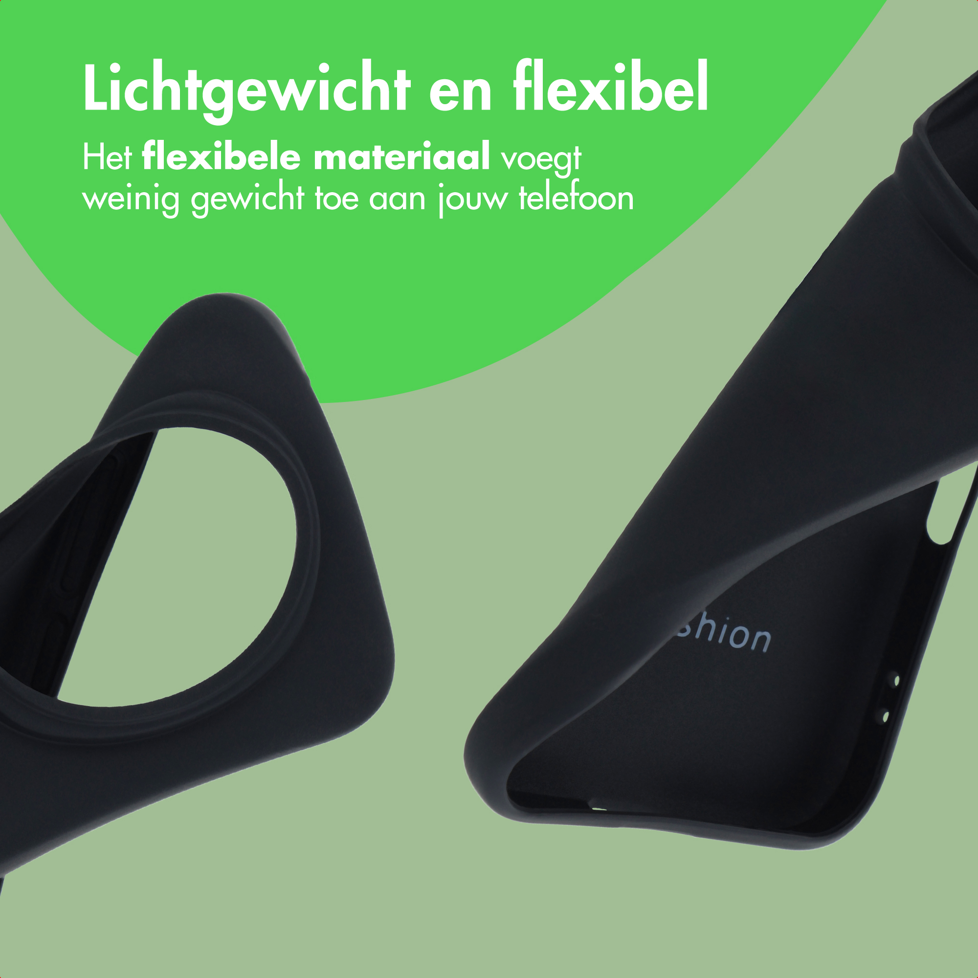Zwarte telefoonhoesjes liggen op een lichtgroene achtergrond.
