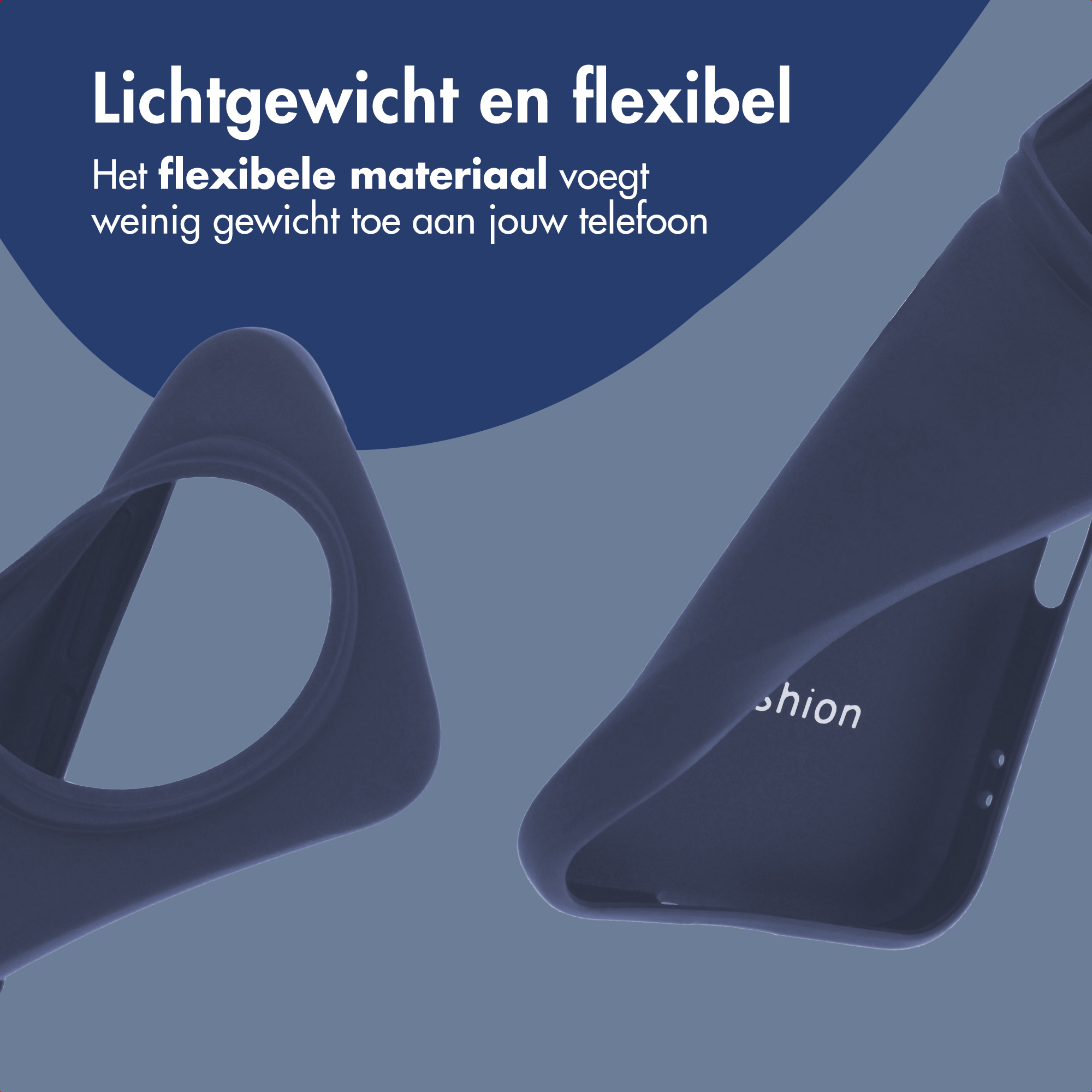 Donkerblauwe telefoonhoesjes, lichtgewicht en flexibel, met tekst.