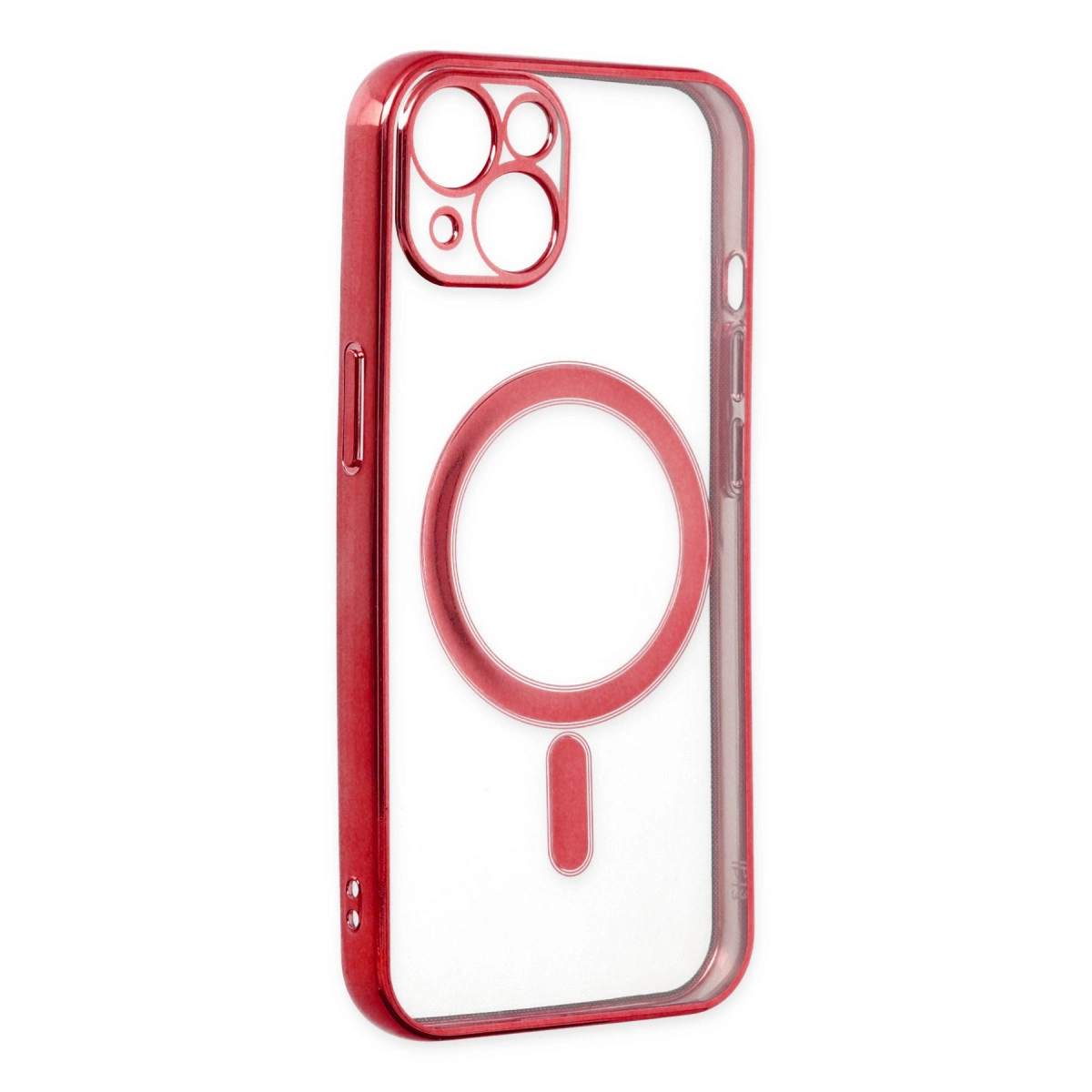 Mıknatıslı halkalı kırmızı telefon kılıfı, beyaz zeminde izole edilmiş.