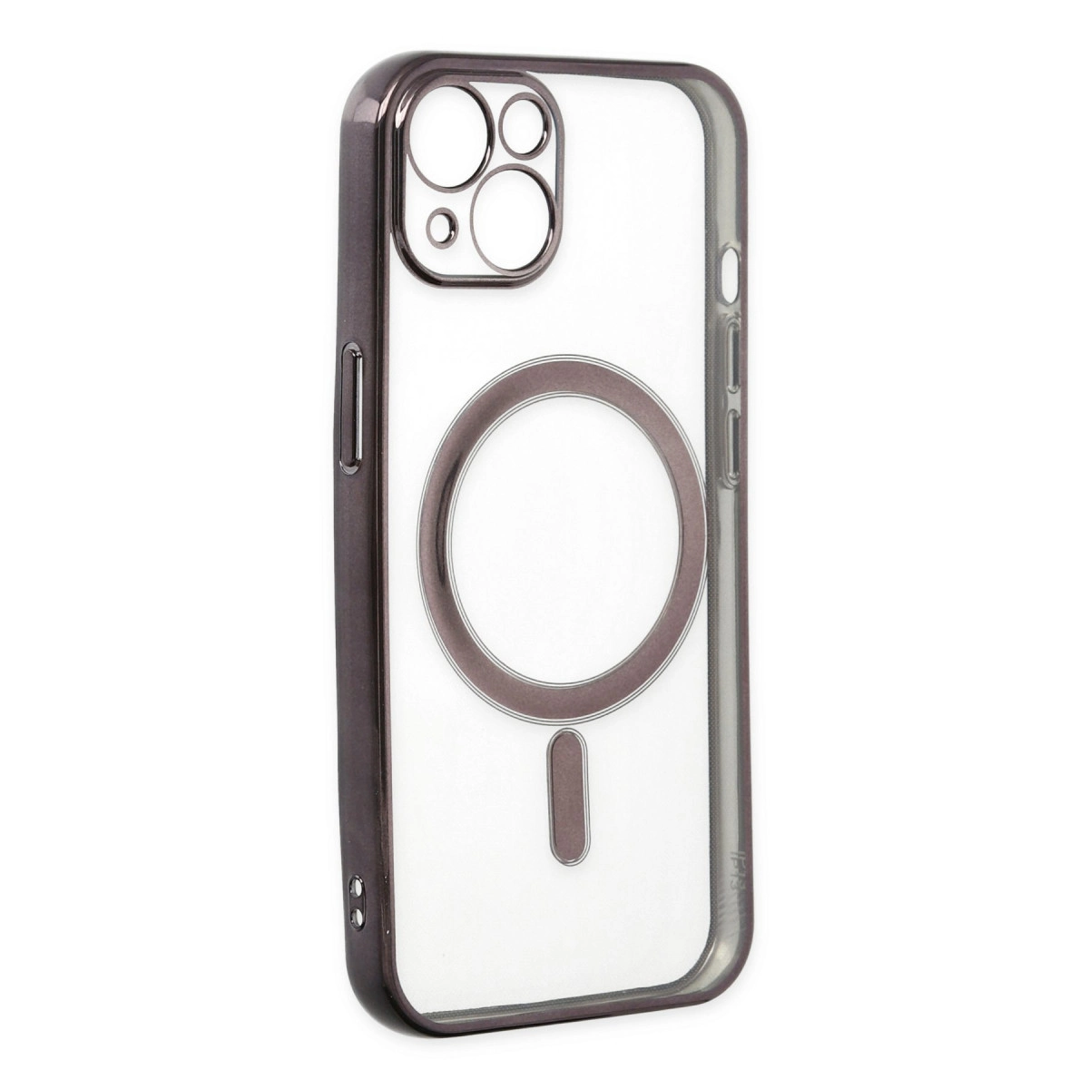 Koyu kenarlı ve kamera kesimli şeffaf telefon kılıfı.