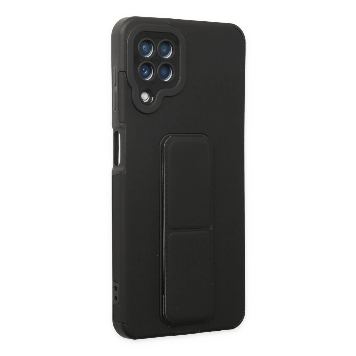 Kamera oyuntulu, entegre tutuculu siyah telefon kılıfı.