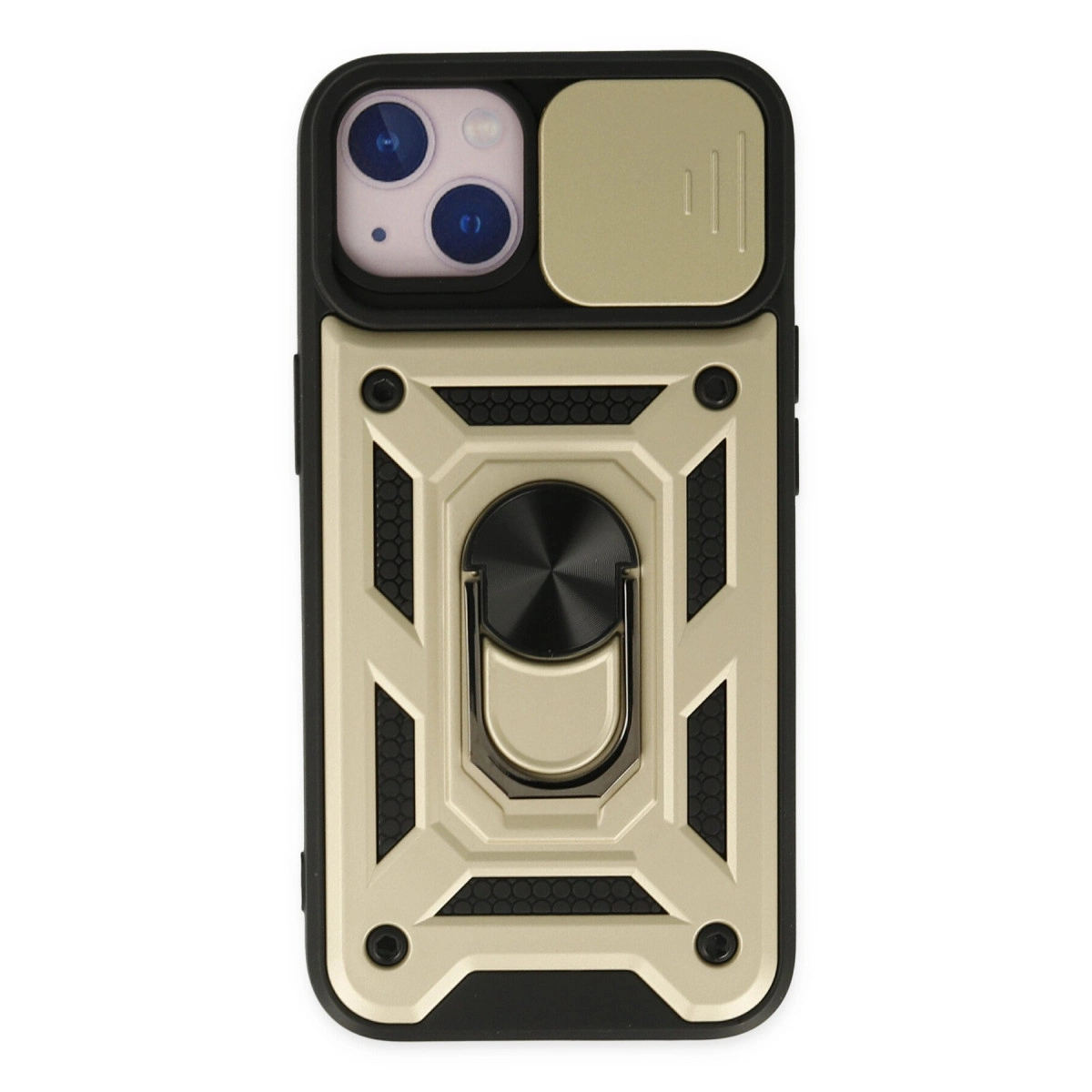 NEWFACE iPhone 14 Uyumlu Pars Lens Yüzüklü Silikon Telefon Kılıfı Altın