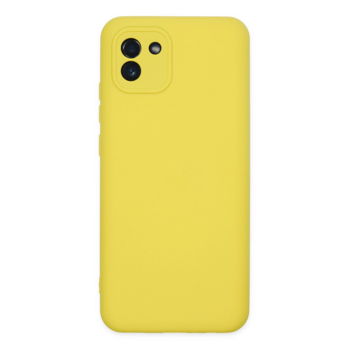 Sol üstte kamera kesiği olan sarı telefon kılıfı.