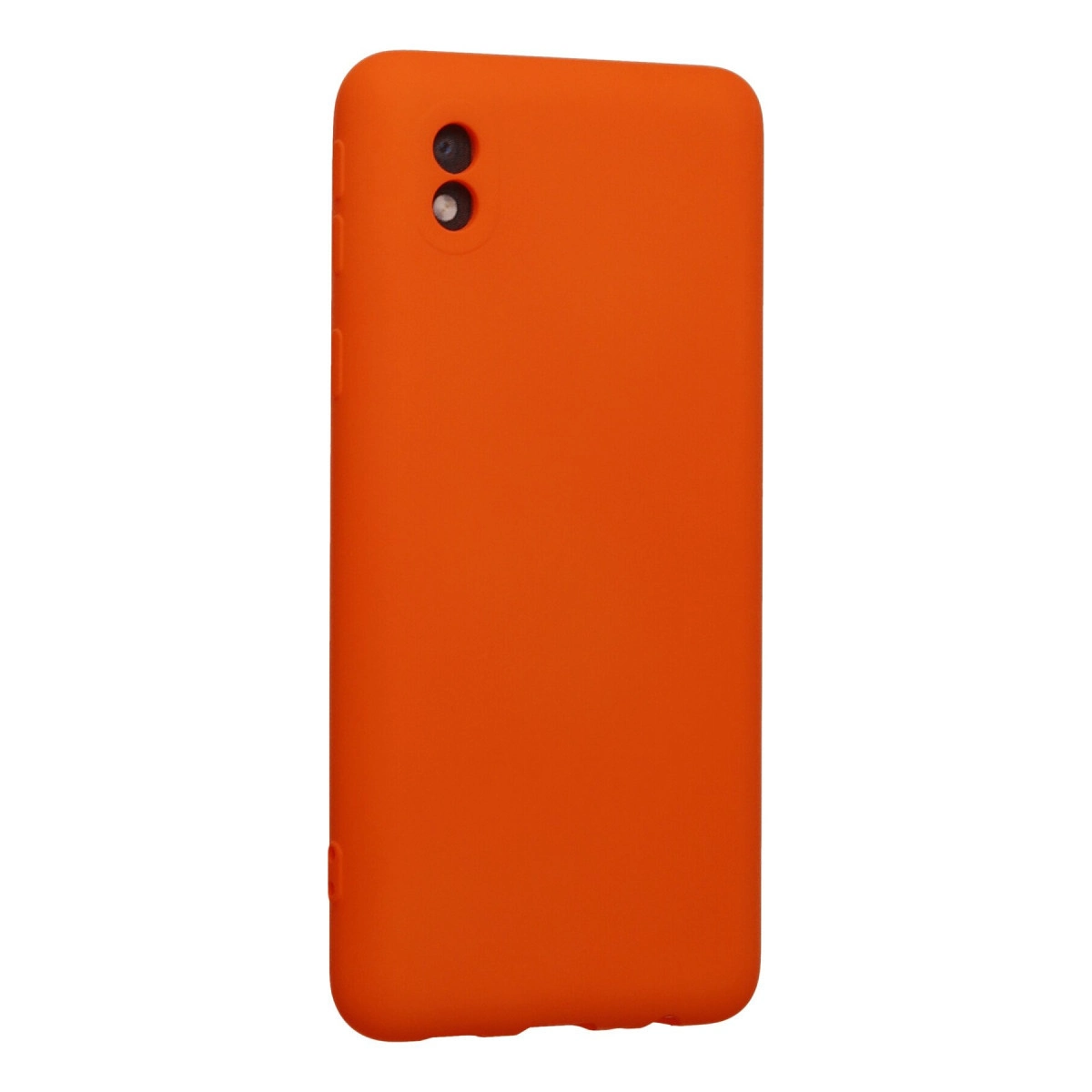 Arkada iki kamera lensi bulunan parlak turuncu telefon kılıfı.