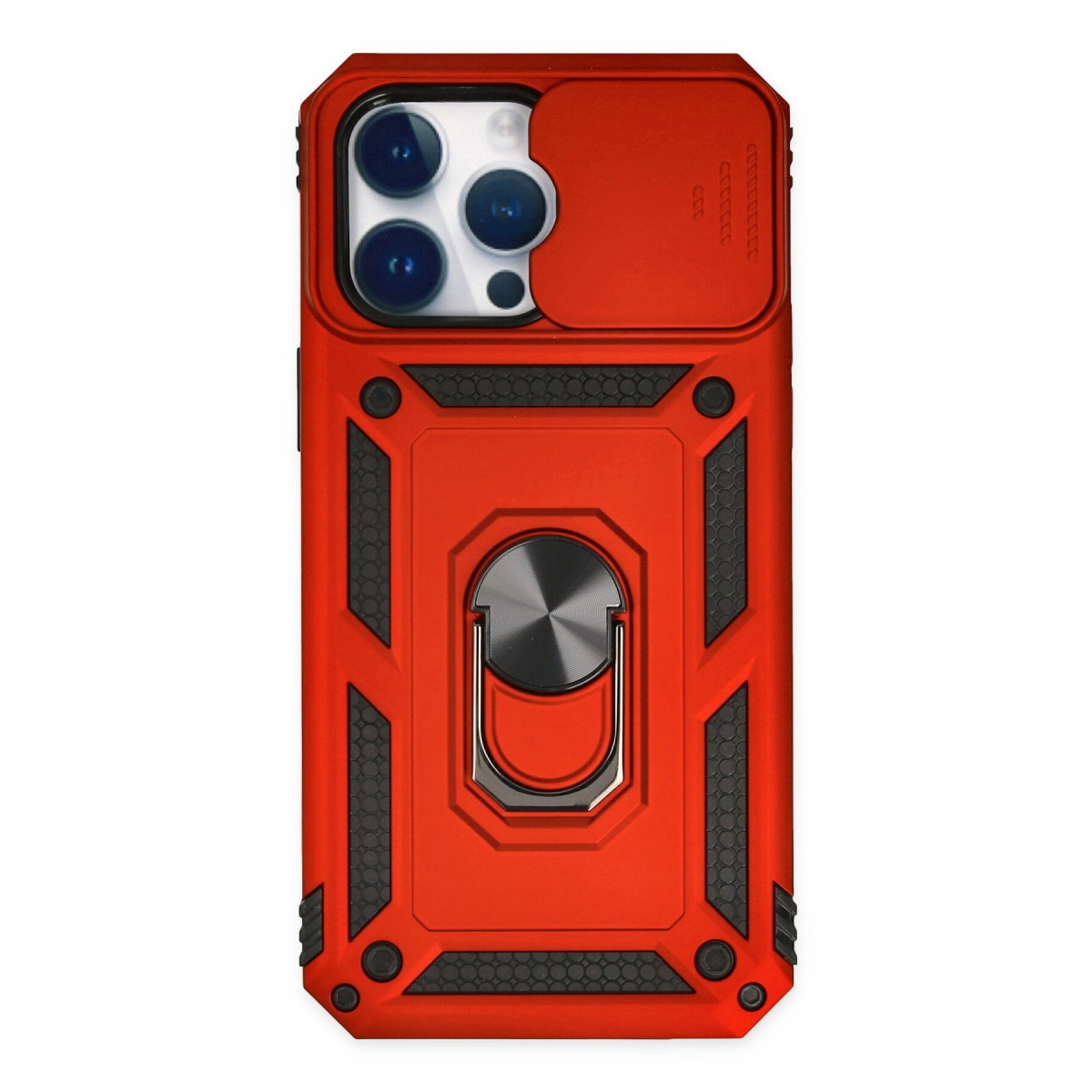 NEWFACE iPhone 14 Pro Max Uyumlu Pars Lens Yüzüklü Silikon Telefon Kılıfı Kırmızı