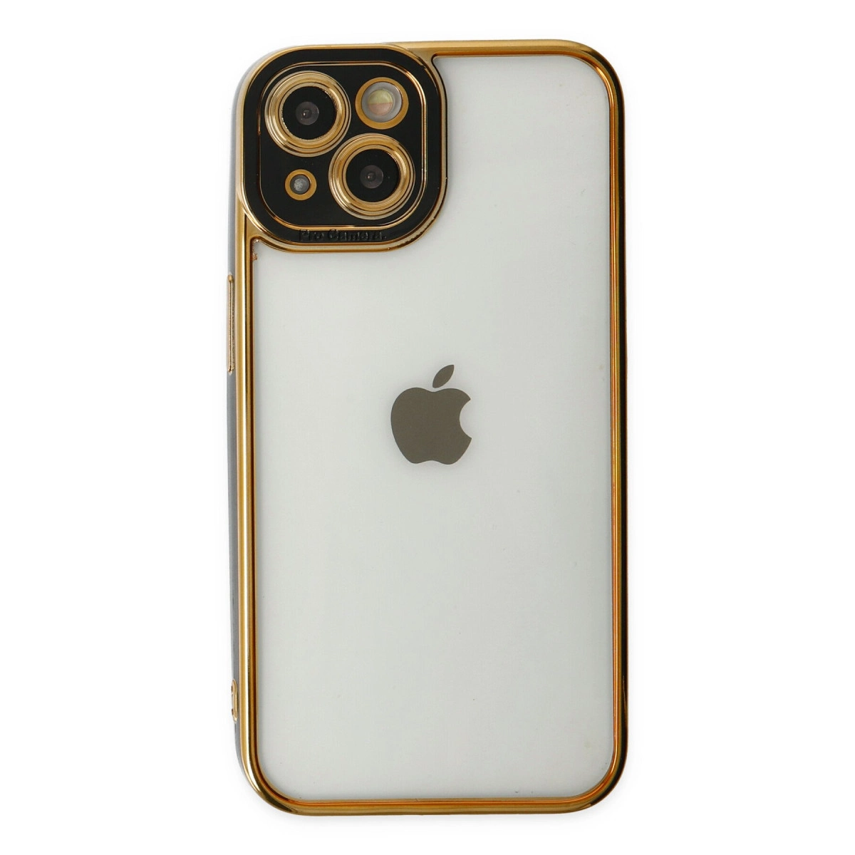 Arkada üç kamerası olan altın çerçeveli beyaz iPhone.