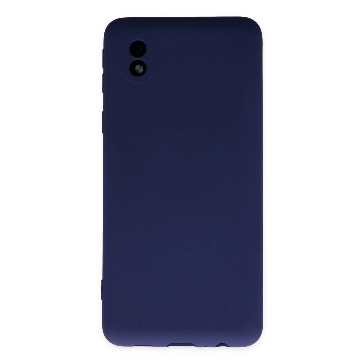 Beyaz arka plan üzerinde çift kamera kesimli lacivert telefon kılıfı.