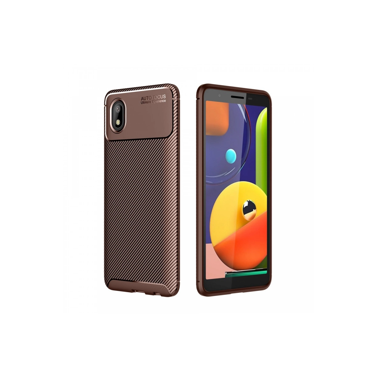 NEWFACE Samsung Galaxy A01 Core Uyumlu Auto Focus Karbon Kapak Telefon Kılıfı Kahverengi