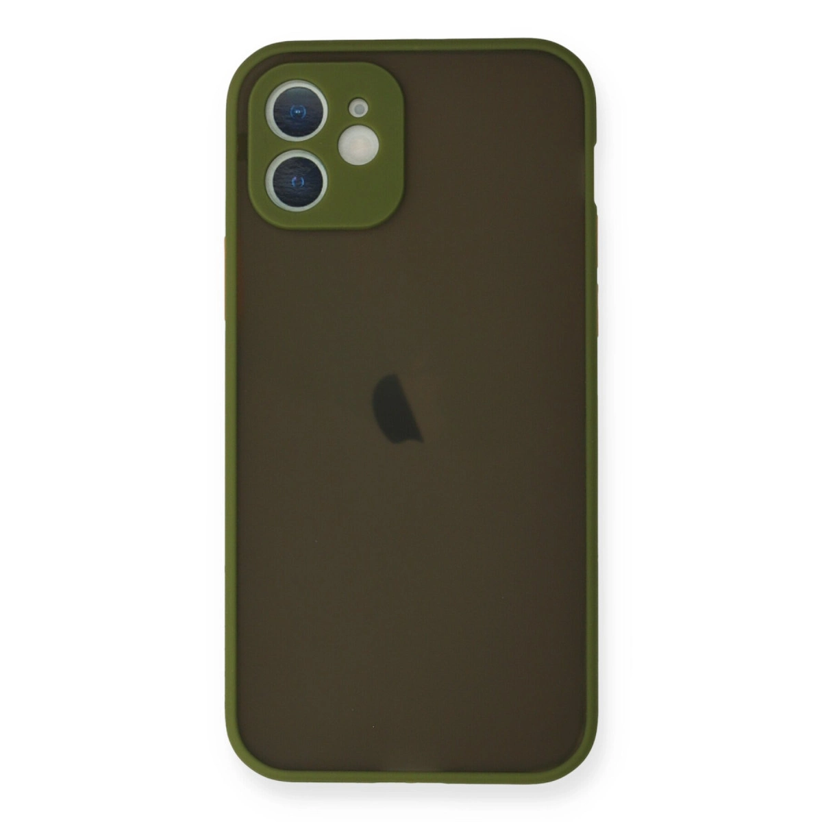 İki kameralı ve Apple logolu koyu yeşil iPhone kılıfı.