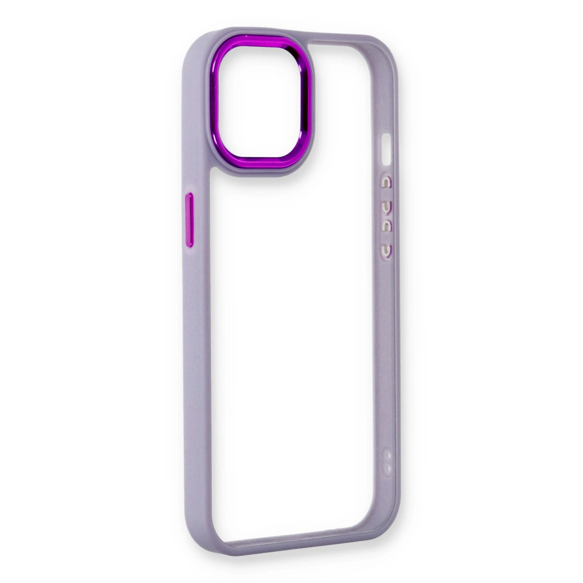 Parlak kenarlı ve düğmeli mor telefon kılıfı, beyaz üzerine izole.