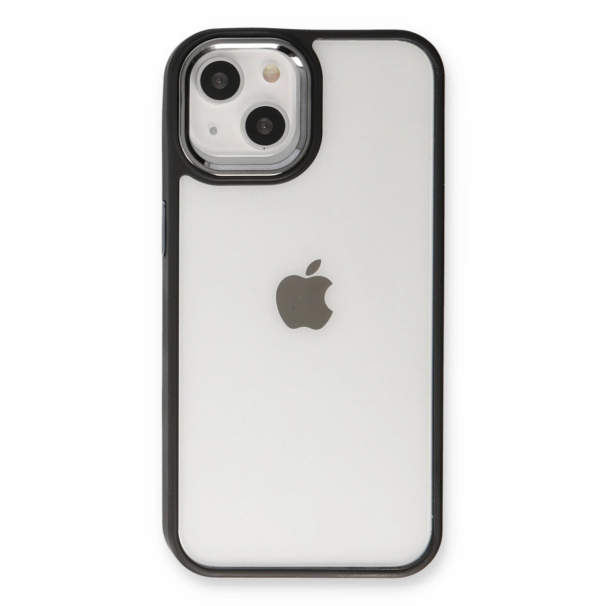 Siyah kenarlı ve Apple logolu şeffaf iPhone kılıfı.