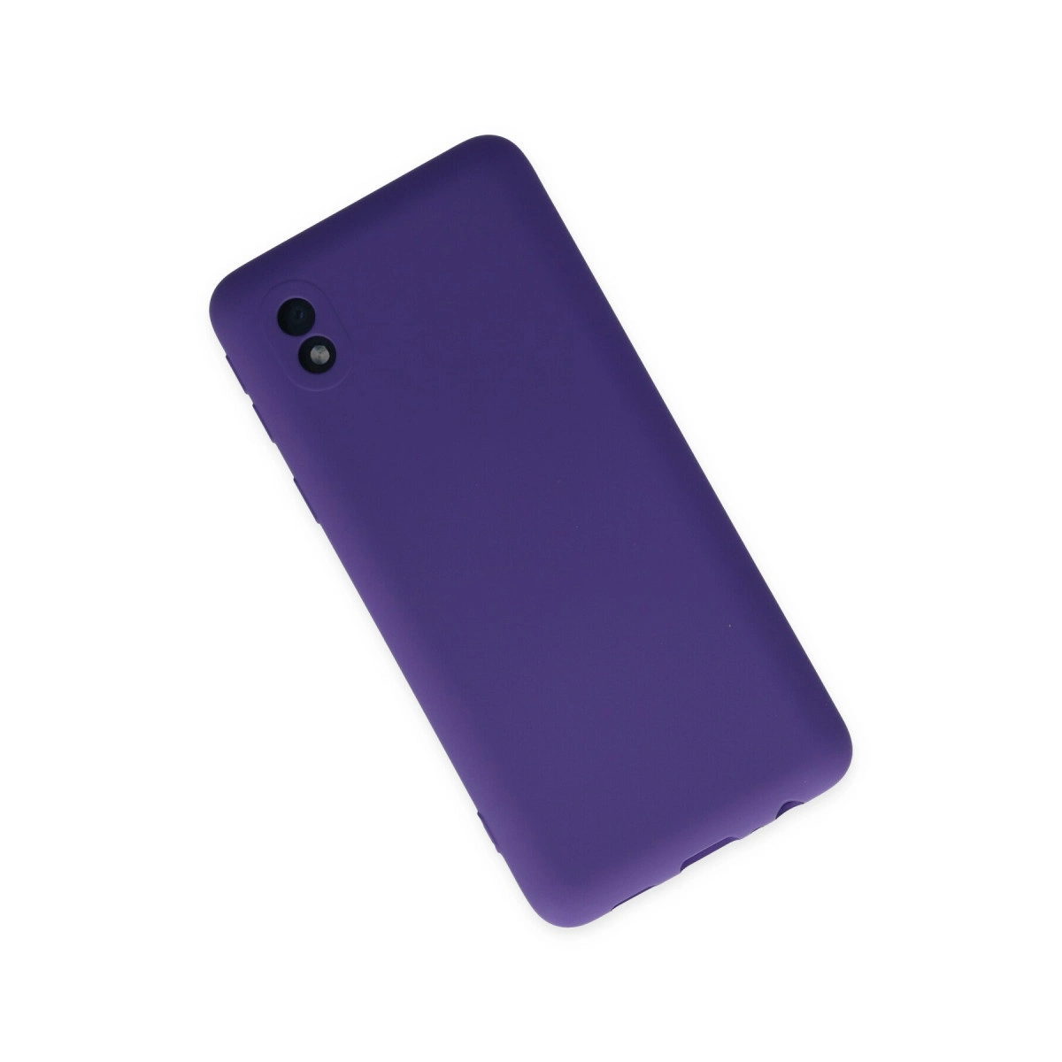 Beyaz arka plan üzerinde iki kamera lensli mor telefon kılıfı.