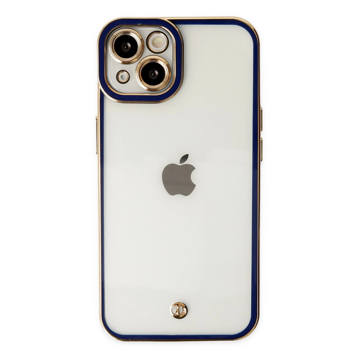 Mavi ve altın kenarlı beyaz iPhone'un arkası ve kamera modülü.