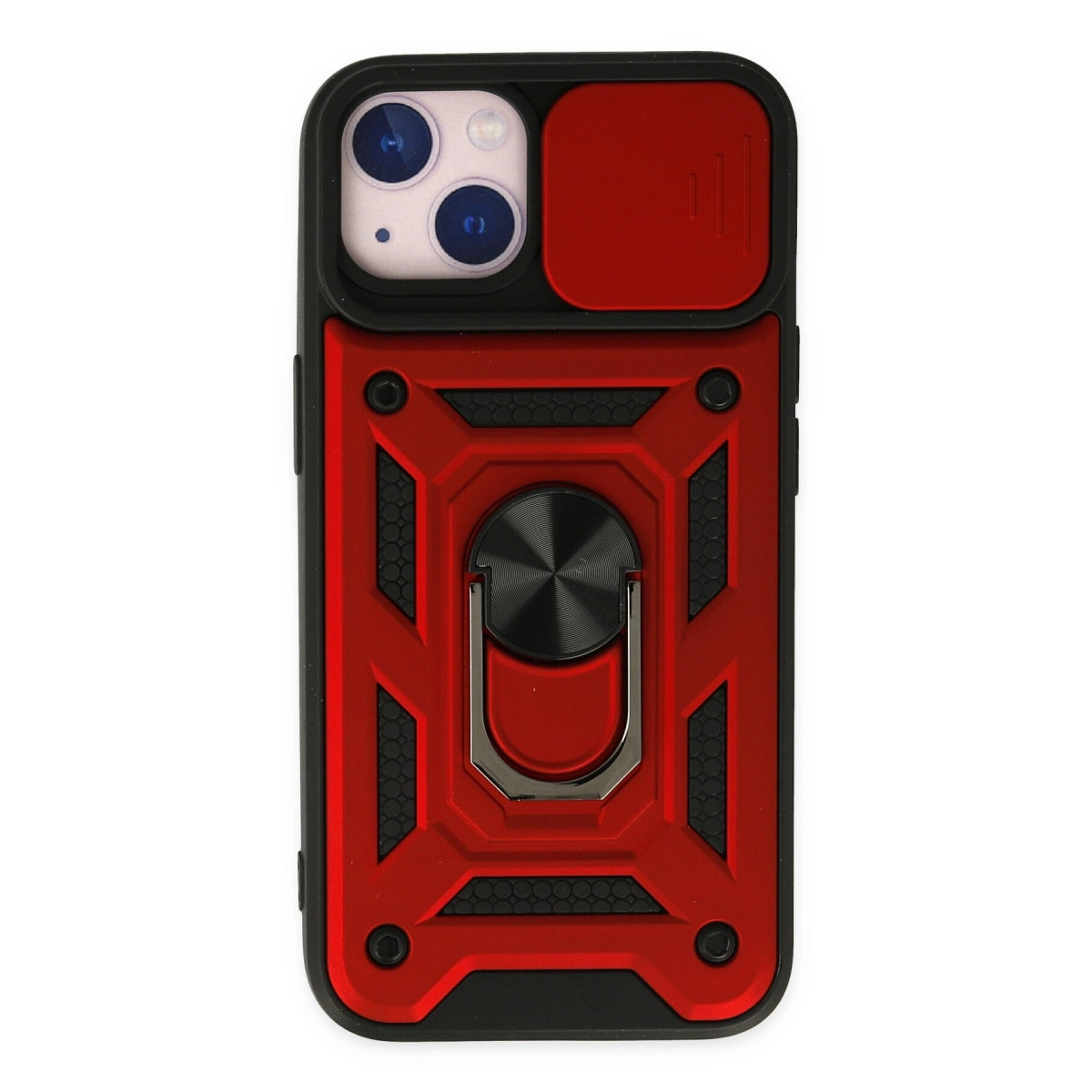 NEWFACE iPhone 14 Uyumlu Pars Lens Yüzüklü Silikon Telefon Kılıfı Kırmızı