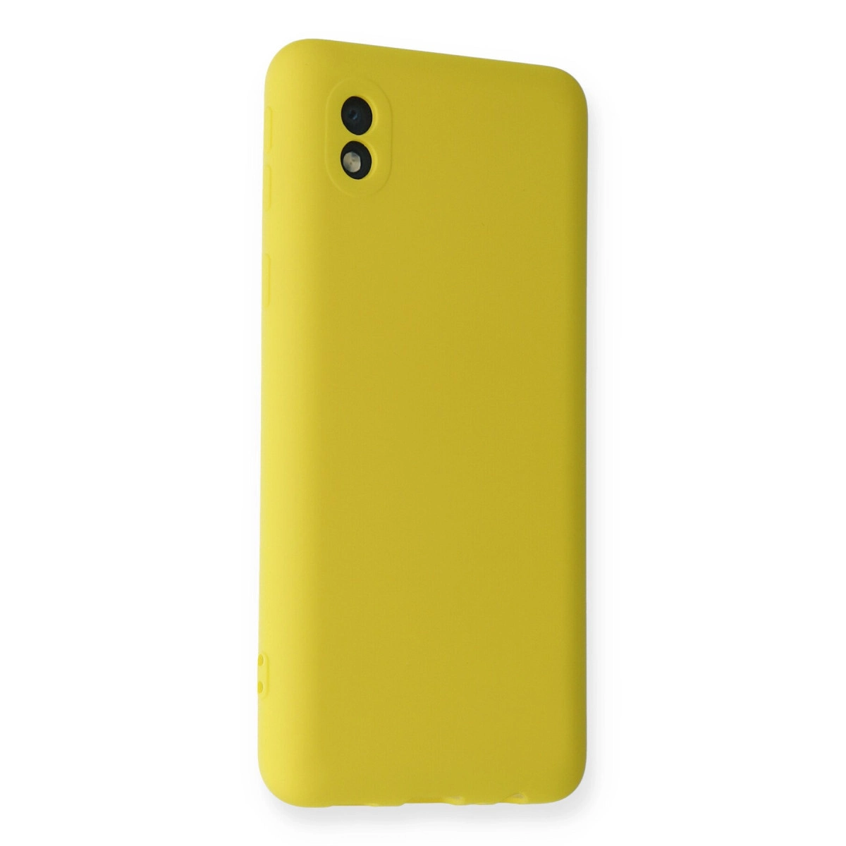 Arkada iki kamera lensli sarı telefon kılıfı.