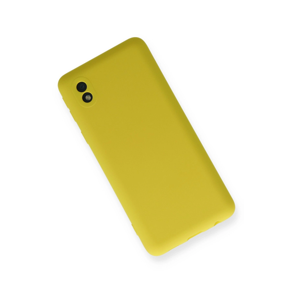 Sol üstte iki kamera lensi bulunan sarı telefon kılıfı.