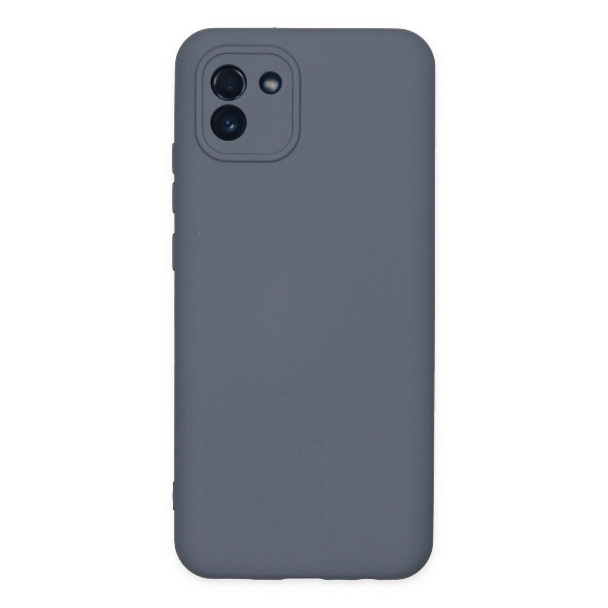 Arkada üçlü kamera kesimli gri telefon kılıfı.