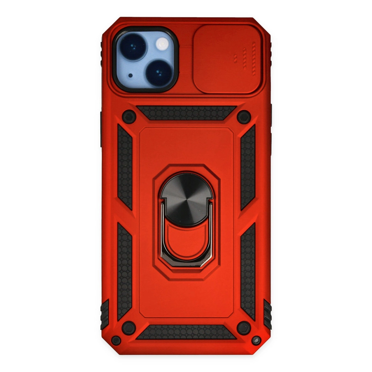 NEWFACE iPhone 14 Plus Uyumlu Pars Lens Yüzüklü Silikon Telefon Kılıfı Kırmızı